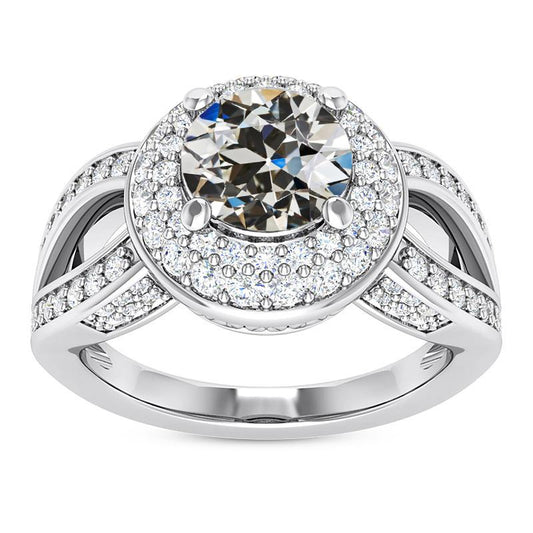 Halo Il giro vecchio taglio Diamante Ring Gambo diviso 8 carati oro 14K - harrychadent.it