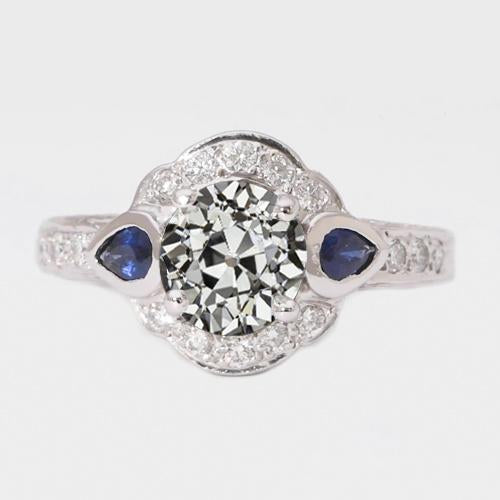 Halo Lady's Ring Il giro vecchio taglio Diamante & Pera Blue Zaffiri 3 Carati - harrychadent.it