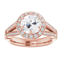Halo Old Mine Cut Diamante Ring Gambo diviso in oro rosa 6,75 carati