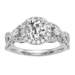 Halo Old Mine Cut Diamante Ring Gioielleria con gambo intrecciato 5,50 carati