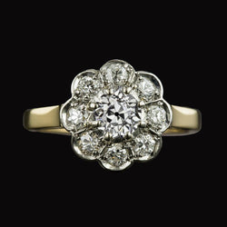 Halo Old Mine Cut Diamante Ring Two Tone Flower Style Jewelry 3 carati