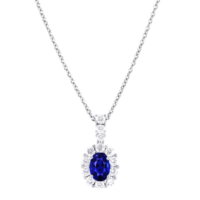 Halo Oval Ceylon Sapphire & Round Diamond Pendant Jewelry 2 carati - harrychadent.it