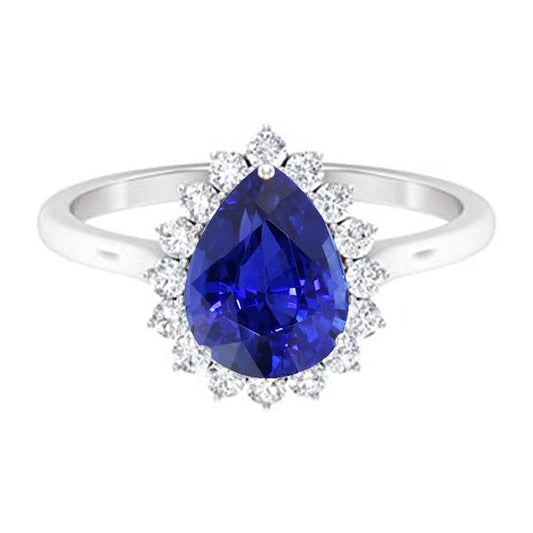 Halo Pear Blue Sapphire Ring Star Style Diamond Jewelry 3.50 carati - harrychadent.it