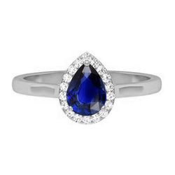 Halo Pear Deep Blue Sapphire Ring Oro bianco 3 carati Gioielli