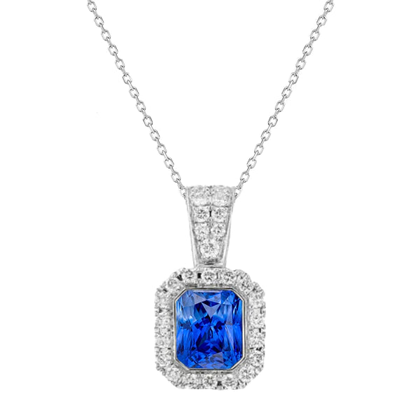 Halo Pendant Radiant Light Blue Sapphire & Diamond Jewelry 2,75 carati - harrychadent.it