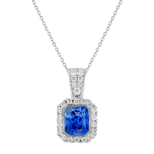 Halo Pendant Radiant Light Blue Sapphire & Diamond Jewelry 2,75 carati - harrychadent.it