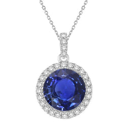 Halo Pendant Round Ceylon Sapphire Gold Gioielli da donna 5,25 carati