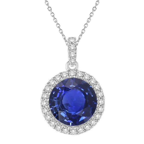 Halo Pendant Round Ceylon Sapphire Gold Gioielli da donna 5,25 carati - harrychadent.it