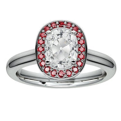 Halo Pink Sapphire Cushion Old Mine Cut Diamond Ring 6 carati