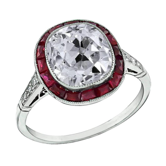 Halo Ring Old Cut Cushion Set di castoni con diamanti e rubini 7.75 carati - harrychadent.it