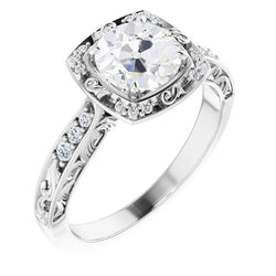 Halo Ring Old Mine Cut Diamante Prong Set Antique Style 3,25 carati