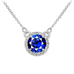 Halo Round Blue Sapphire & Diamond Dog Ear Pendant 1,50 carati