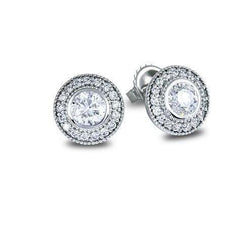 Halo Round Cut 2,34 carati di diamanti con orecchini a bottone in oro bianco 14 carati
