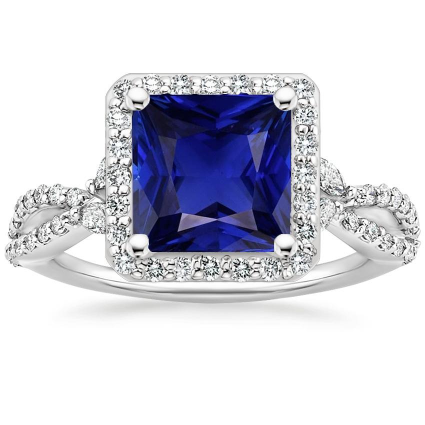 Halo Sapphire Diamond Ring Princess Cut Twisted Shank Gold 6.25 carati - harrychadent.it