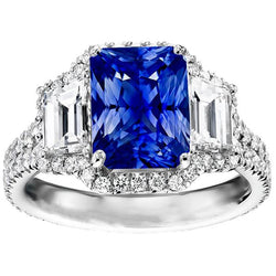Halo Sapphire Gemstone Ring 6 carati smeraldo e pavé di diamanti rotondi set