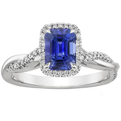 Halo Twist Ring Style Smeraldo Ceylon Zaffiro e Diamanti 4.25 Carati - harrychadent.it