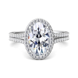 Halo anello di fidanzamento ovale vecchio miniera taglio diamante gambo diviso 8 carati