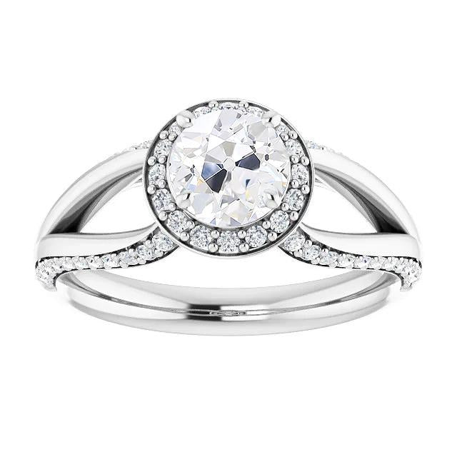 Halo anello rotondo con diamanti taglio antico con accenti a gambo diviso 5 carati - harrychadent.it