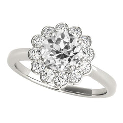 Halo anello rotondo vecchio miniera taglio diamante fiore stile gioielli 4 carati