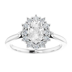 Halo ovale anello di diamanti taglio antico 5,50 carati oro bianco 14k gioielli
