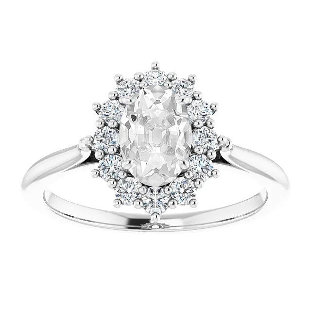 Halo ovale anello di diamanti taglio antico 5,50 carati oro bianco 14k gioielli - harrychadent.it