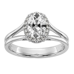 Halo ovale vecchia miniera di diamanti taglio anello di fidanzamento gambo diviso 4 carati