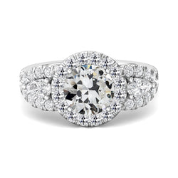 Halo pera e anello di fidanzamento con diamante a taglio antico rotondo 7 carati in oro 14k