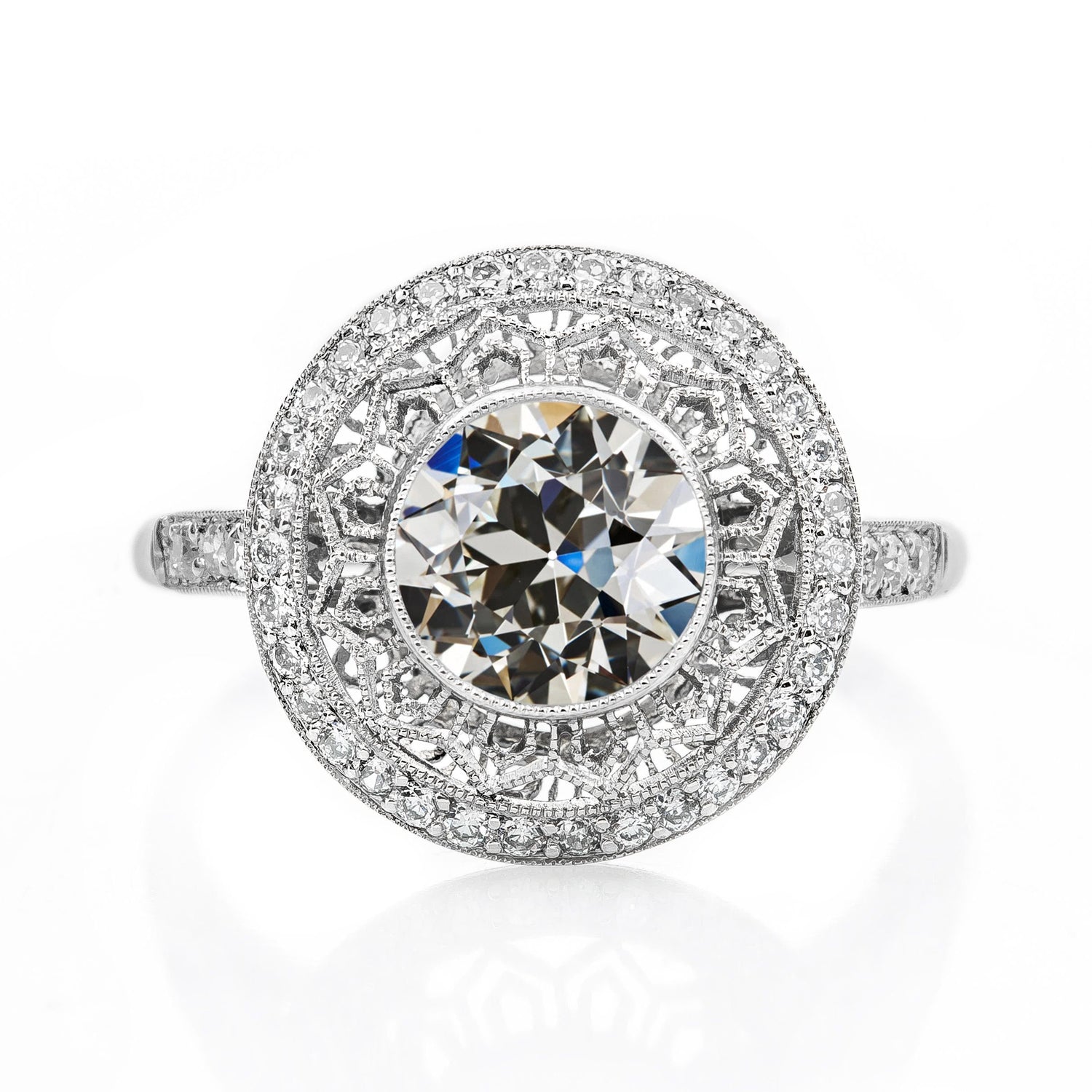 Halo vecchio minatore Diamante Ring Bezel Milgrain Antique Style 3,25 carati - harrychadent.it