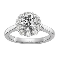 Halo vecchio minatore Diamante Ring Flower Style Oro bianco 2,75 carati