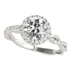 Halo vecchio minatore Diamante Ring Twisted Style Jewelry 5 carati in oro bianco