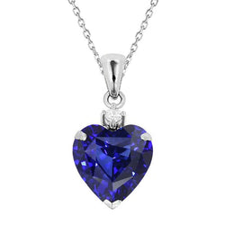 Heart Sapphire & Diamond Collana con ciondolo a 2 pietre da donna 3,50 carati