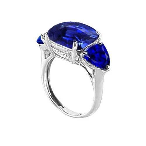 Hidden Halo anello con zaffiro Ceylon taglio a cuscino trilioni di diamanti da 7,25 ct in oro bianco 14K