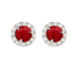 In oro bianco 14K con rubini e diamanti 5.40 ct incastonati. Orecchini a bottone