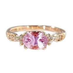 Kunzite Ovale Con Diamanti Rotondi 20.50 Carati Fede Nuziale Oro 14K