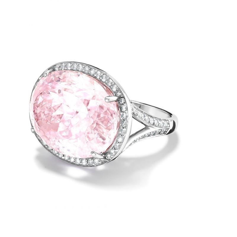 Kunzite Rosa Con Diamanti 18.75 Carati Fede Nuziale Oro Bianco 14K - harrychadent.it