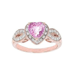 Kunzite a cuore in oro rosa con diamanti rotondi 13.10 ct. Anello da donna
