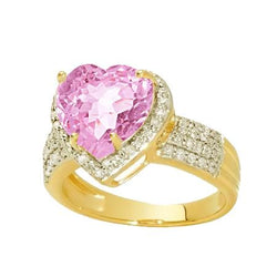 Kunzite a forma di cuore con diamanti rotondi 8.25 ct. Anello Oro Giallo