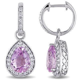 Kunzite a pera con diamanti rotondi 28 ct. Orecchini Pendenti Bianco - harrychadent.it