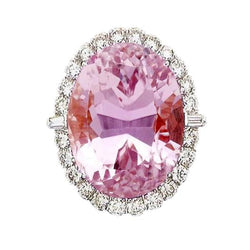 Kunzite naturale rosa con anello nuziale di diamanti Oro bianco 14K 21 Ct