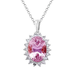 Kunzite ovale rosa da donna con ciondolo collana con diamanti 20 carati