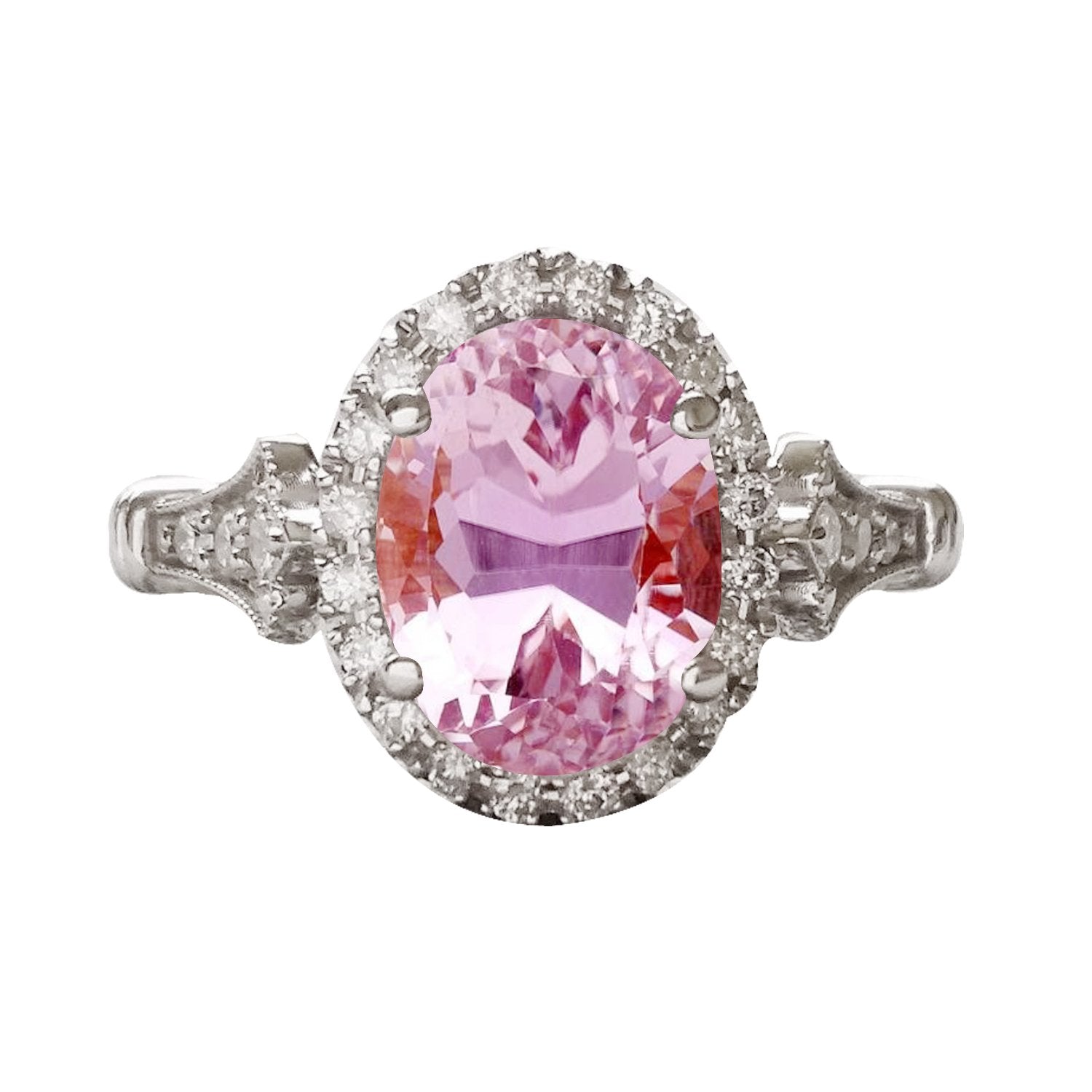 Kunzite rosa a taglio ovale con anello rotondo con diamante 11.50 carati WG 14K - harrychadent.it