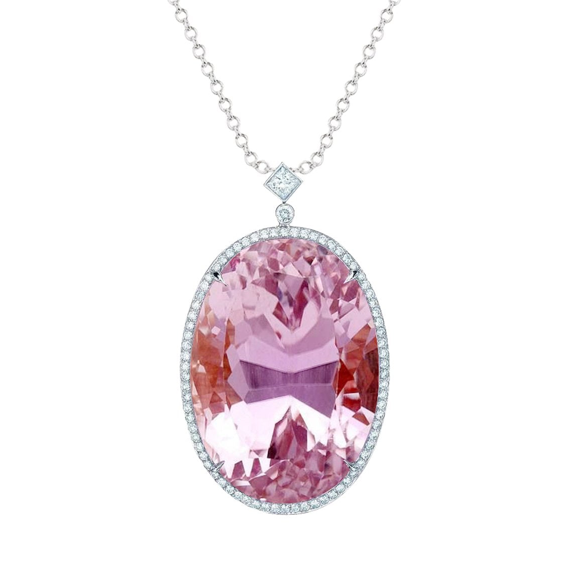 Kunzite rosa con diamanti 21.00 ct Collana con pendente in oro bianco 14K - harrychadent.it