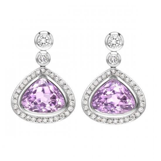 Kunzite rosa con diamanti 23,50 ct Orecchini pendenti in oro bianco 14K - harrychadent.it