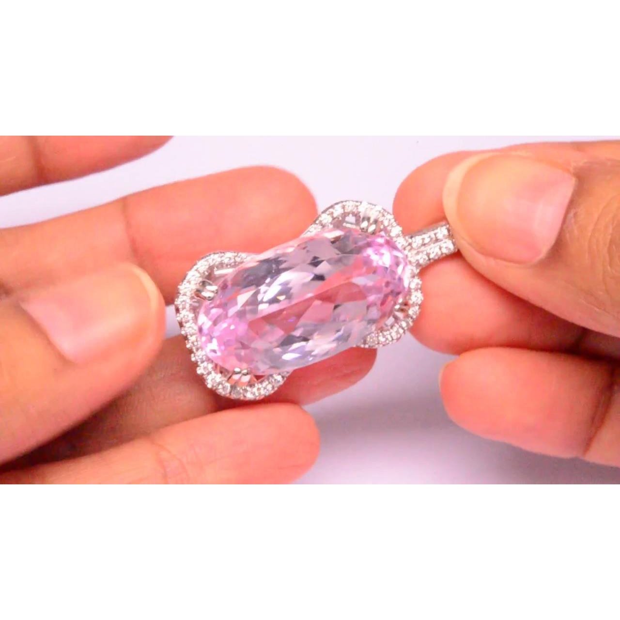 Kunzite rosa da donna in oro 19 carati con pendente con collana di diamanti - harrychadent.it