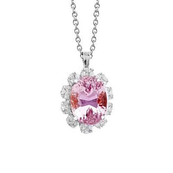 Kunzite rosa ovale con ciondolo collana di diamanti Donna 12.50 carati
