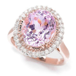 Kunzite rosa ovale con diamante fantasia anello oro rosa 14 carati 21.75 carati