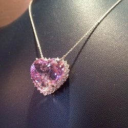 Kunzite rosa taglio cuore con ciondolo diamante 10.50 carati gioielli