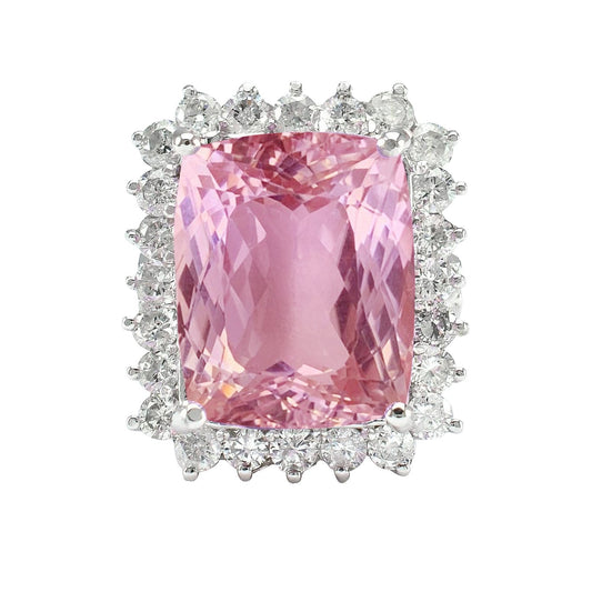Kunzite rosa taglio cuscino con anello di diamanti Gioielli in oro bianco 21 ct - harrychadent.it