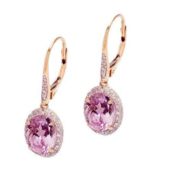 Kunzite rosa taglio ovale con orecchino pendente diamante 12.56 carati