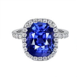 Ladies Halo Diamond Ring Cushion Blue Sapphire Fidanzamento 9.75 carati
